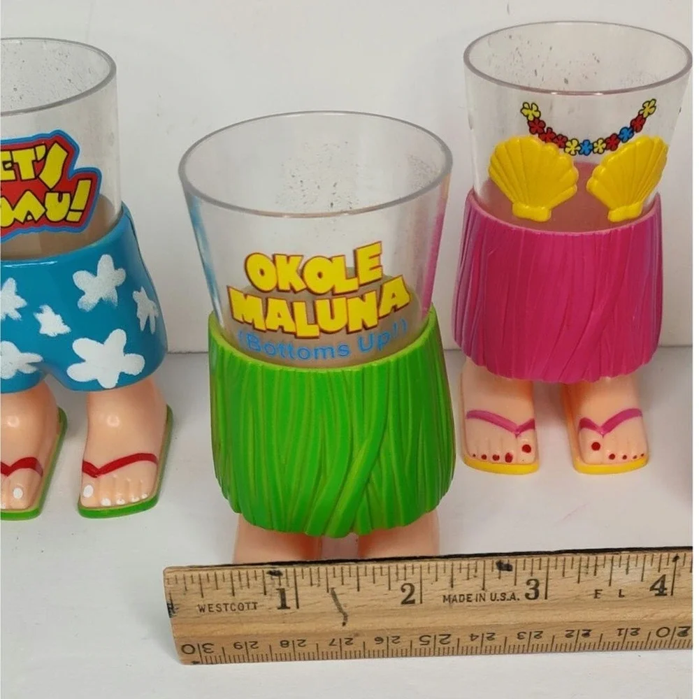 Aloha Hawaiian Hula Girl and Board‎ Shorts Plastic Shot Glasses His and Hers Set